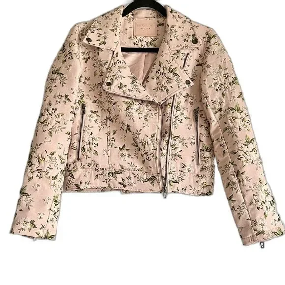 Blank NYC Pink Jacquard Floral Moto Jacket Size Small